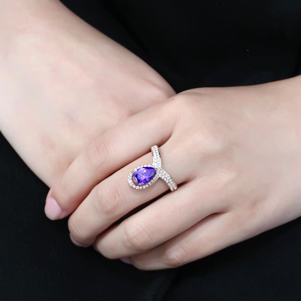 TK3589 - IP Rose Gold(Ion Plating) Stainless Steel Ring with AAA Grade CZ  in Tanzanite-4