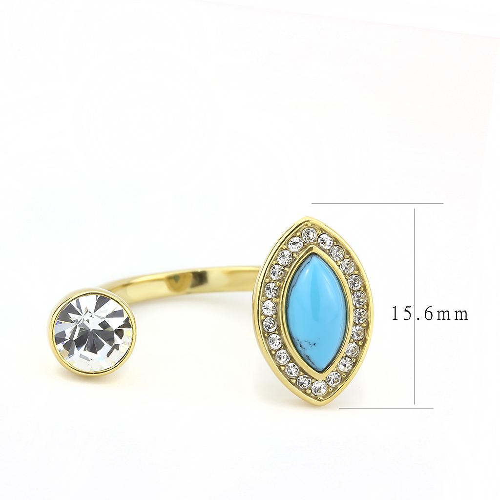 TK3592 - IP Gold(Ion Plating) Stainless Steel Ring with Synthetic Turquoise in Turquoise-1