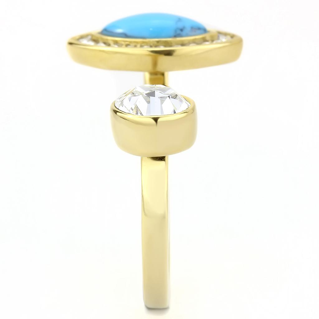 TK3592 - IP Gold(Ion Plating) Stainless Steel Ring with Synthetic Turquoise in Turquoise-3