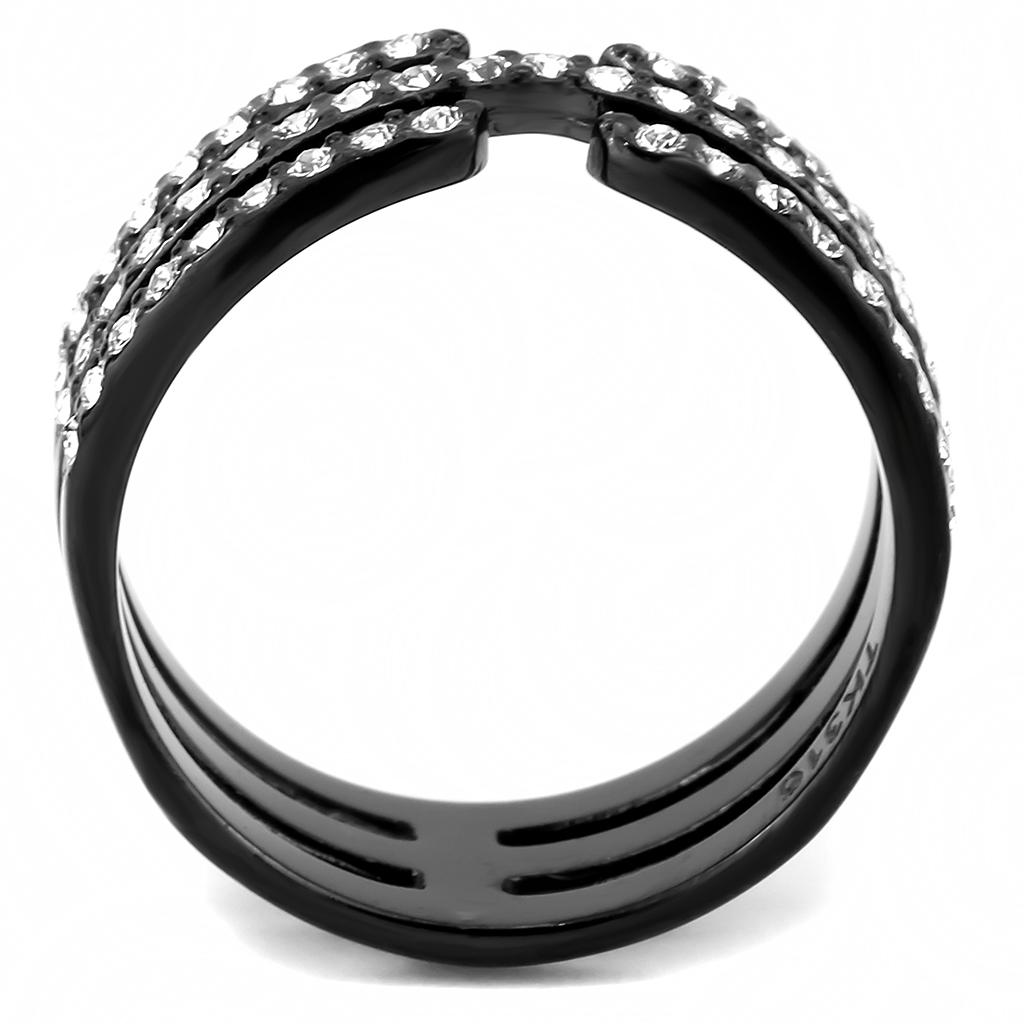 TK3594 - IP Black(Ion Plating) Stainless Steel Ring with Top Grade Crystal  in Clear-2