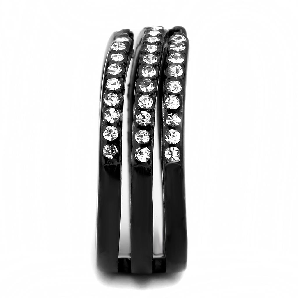 TK3594 - IP Black(Ion Plating) Stainless Steel Ring with Top Grade Crystal  in Clear-3