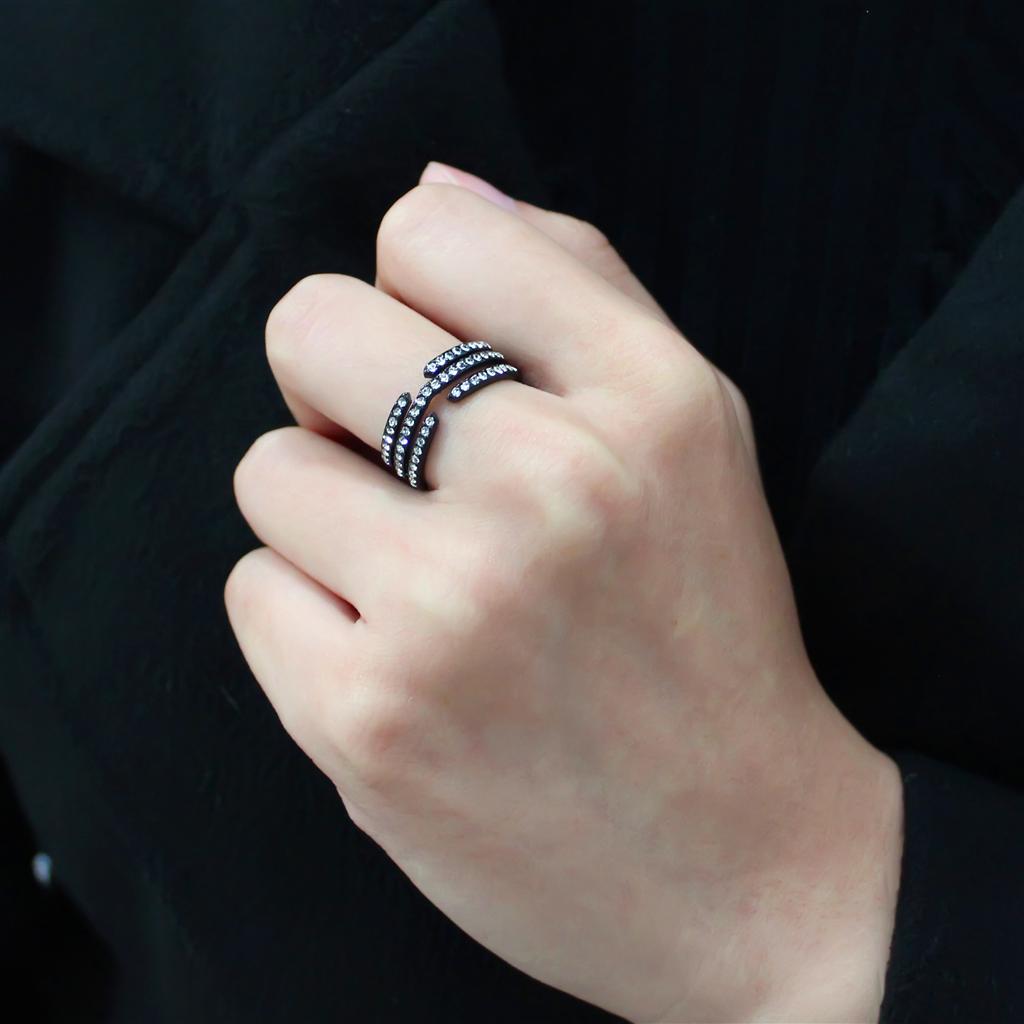 TK3594 - IP Black(Ion Plating) Stainless Steel Ring with Top Grade Crystal  in Clear-4