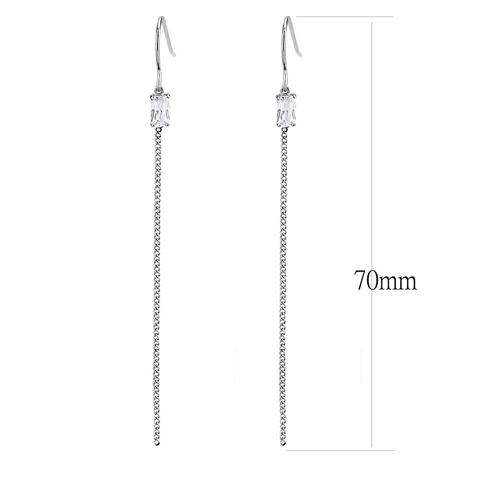TK3599 - High polished (no plating) Stainless Steel Earrings with AAA Grade CZ  in Clear-1
