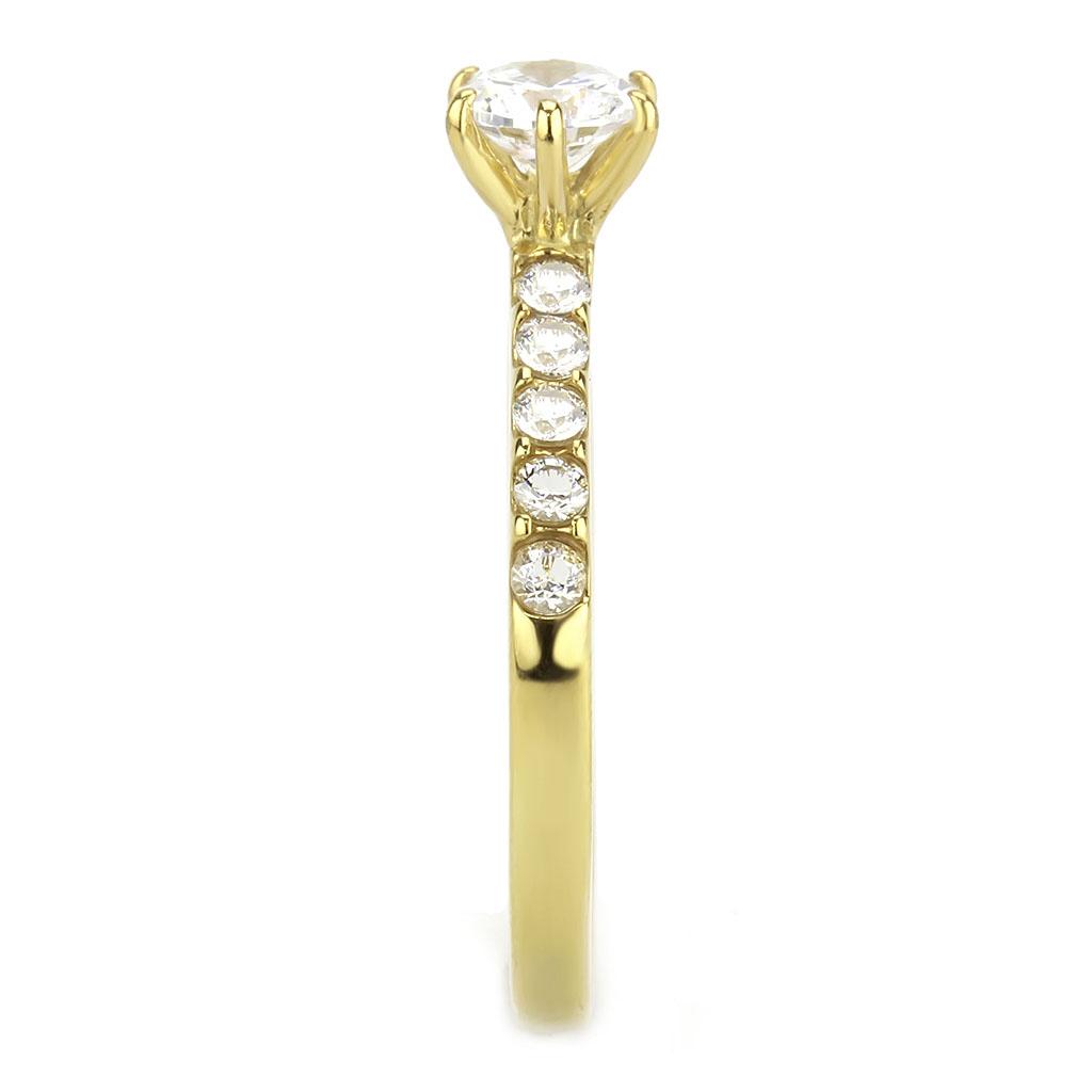 TK3605 - IP Gold(Ion Plating) Stainless Steel Ring with AAA Grade CZ  in Clear-3