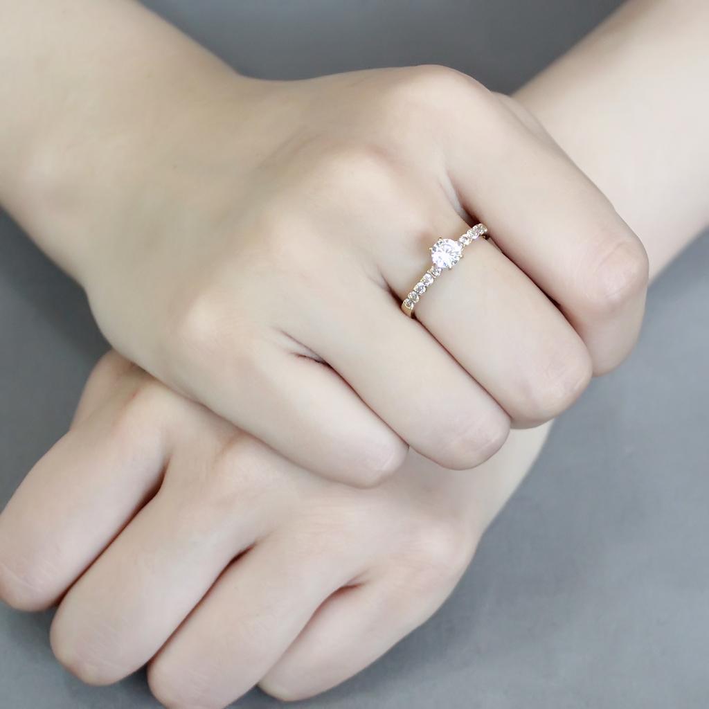 TK3605 - IP Gold(Ion Plating) Stainless Steel Ring with AAA Grade CZ  in Clear-4