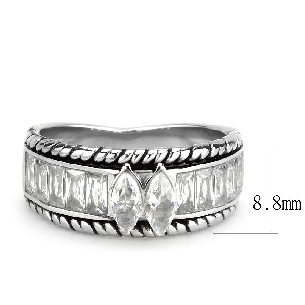 TK3606 - No Plating Stainless Steel Ring with AAA Grade CZ  in Clear-1