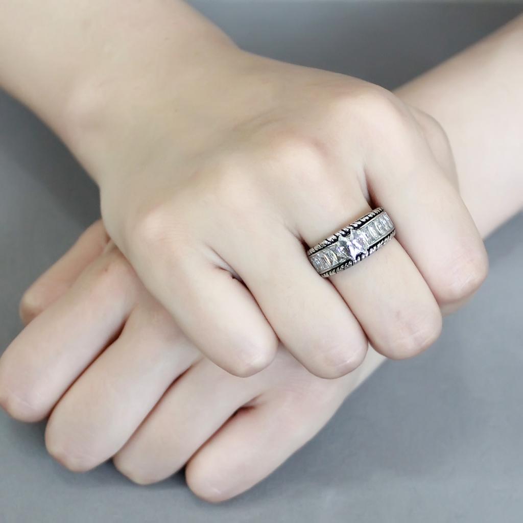 TK3606 - No Plating Stainless Steel Ring with AAA Grade CZ  in Clear-4
