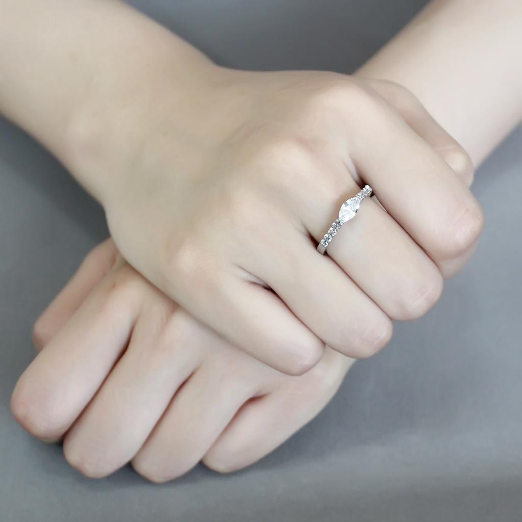 TK3607 - No Plating Stainless Steel Ring with AAA Grade CZ  in Clear-4