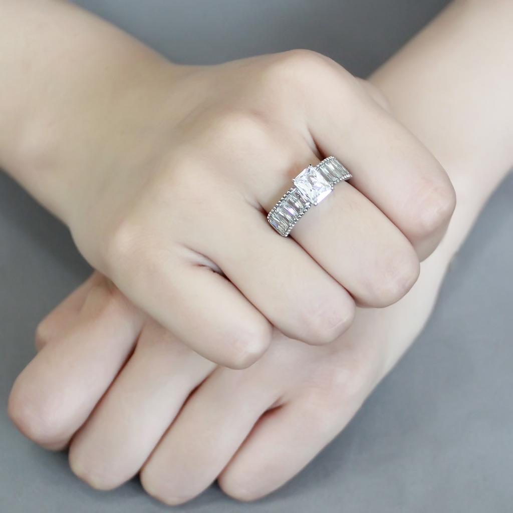 TK3608 - No Plating Stainless Steel Ring with AAA Grade CZ  in Clear-4