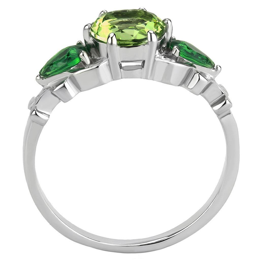 TK3610 - No Plating Stainless Steel Ring with Crystal in Peridot-2