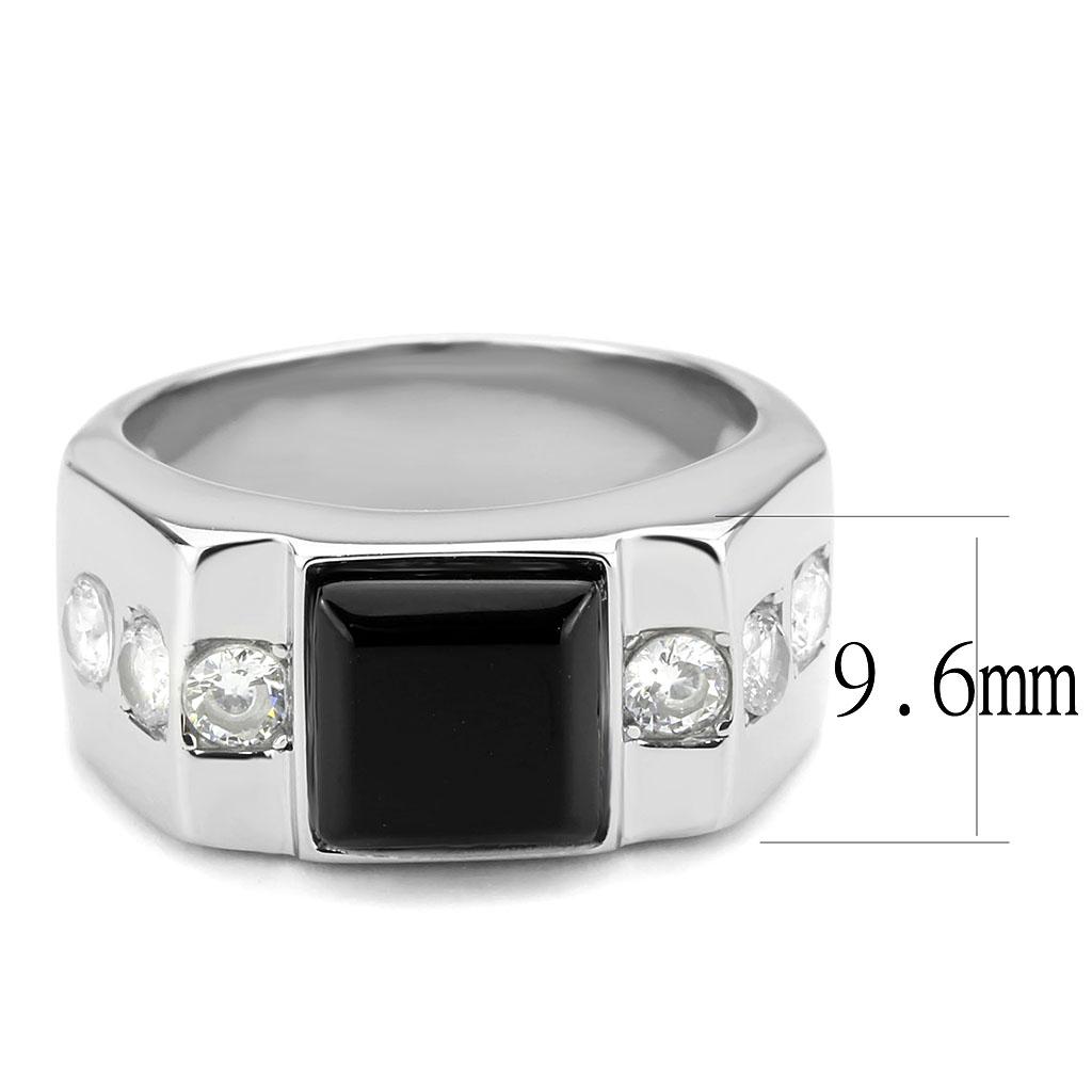 TK3615 - High polished (no plating) Stainless Steel Ring with Synthetic Onyx in Jet-1