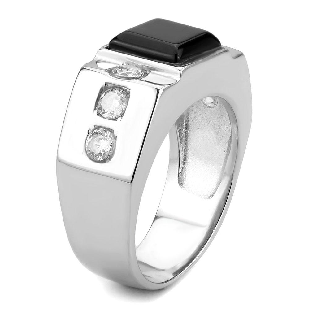 TK3615 - High polished (no plating) Stainless Steel Ring with Synthetic Onyx in Jet-3