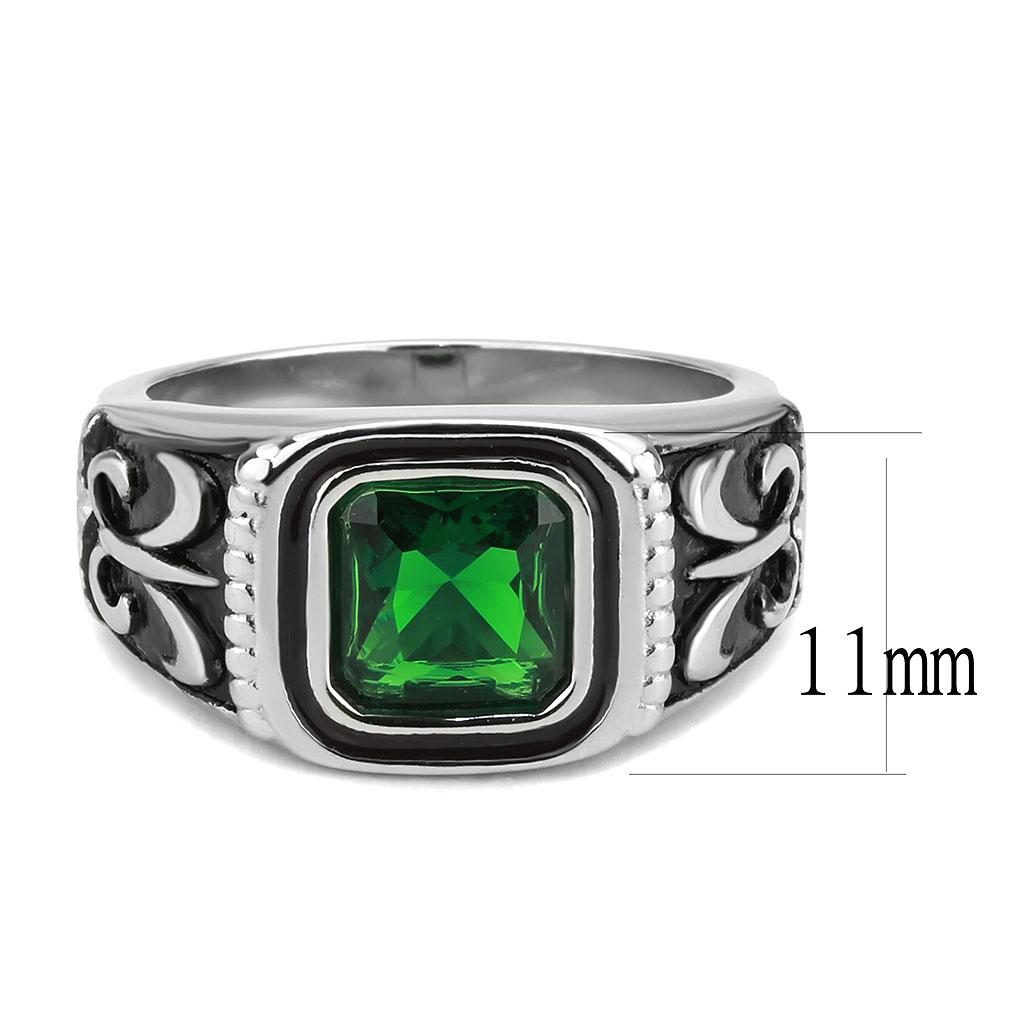 TK3616 - High polished (no plating) Stainless Steel Ring with Synthetic Synthetic Glass in Emerald-1
