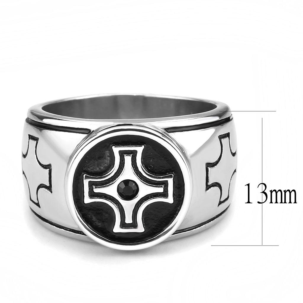 TK3617 - High polished (no plating) Stainless Steel Ring with Top Grade Crystal  in Jet-1