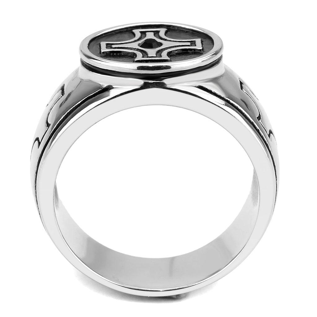 TK3617 - High polished (no plating) Stainless Steel Ring with Top Grade Crystal  in Jet-2
