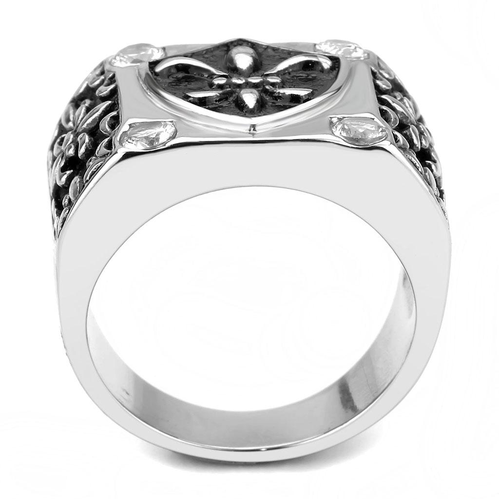 TK3621 - High polished (no plating) Stainless Steel Ring with AAA Grade CZ  in Clear-2