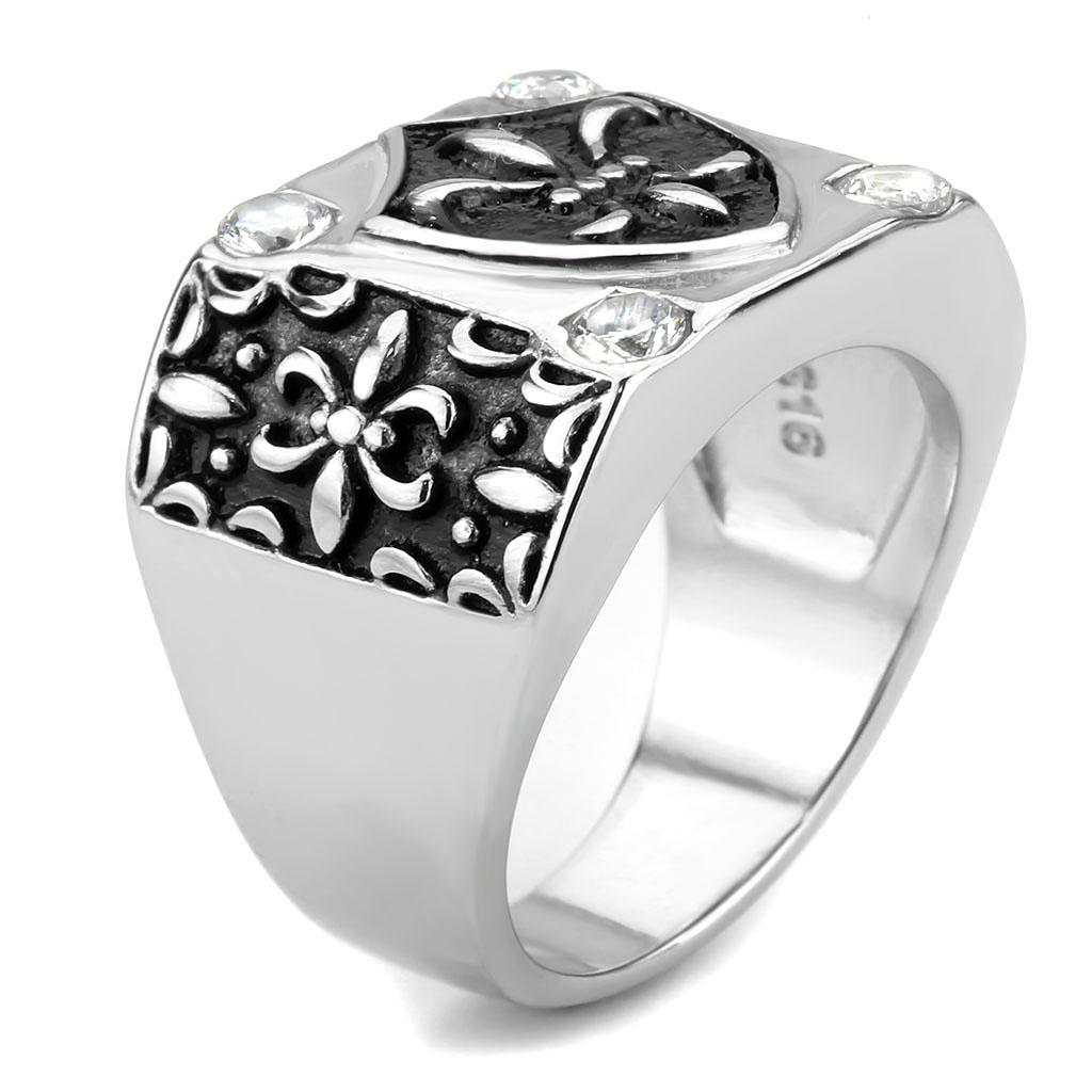 TK3621 - High polished (no plating) Stainless Steel Ring with AAA Grade CZ  in Clear-3