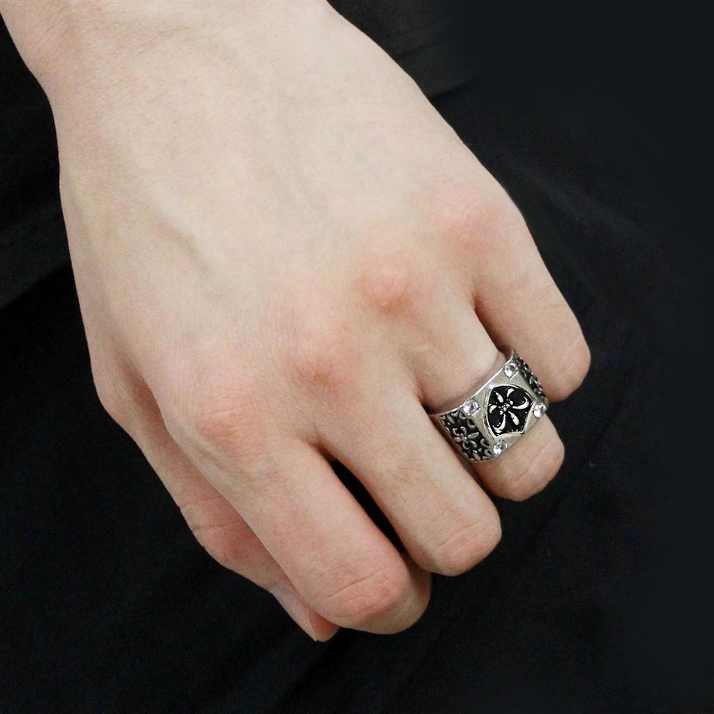 TK3621 - High polished (no plating) Stainless Steel Ring with AAA Grade CZ  in Clear-4