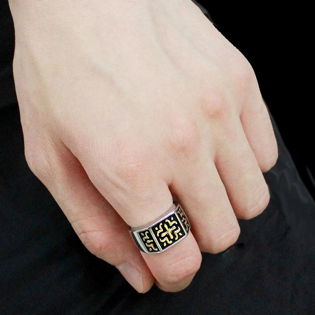 TK3622 - Two-Tone IP Gold (Ion Plating) Stainless Steel Ring with No Stone-4
