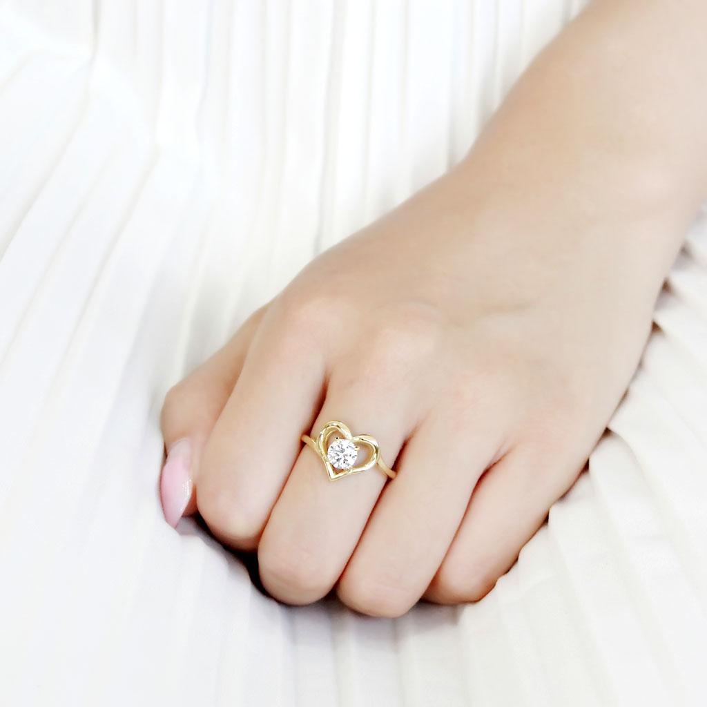 TK3628 - IP Gold(Ion Plating) Stainless Steel Ring with AAA Grade CZ  in Clear-4
