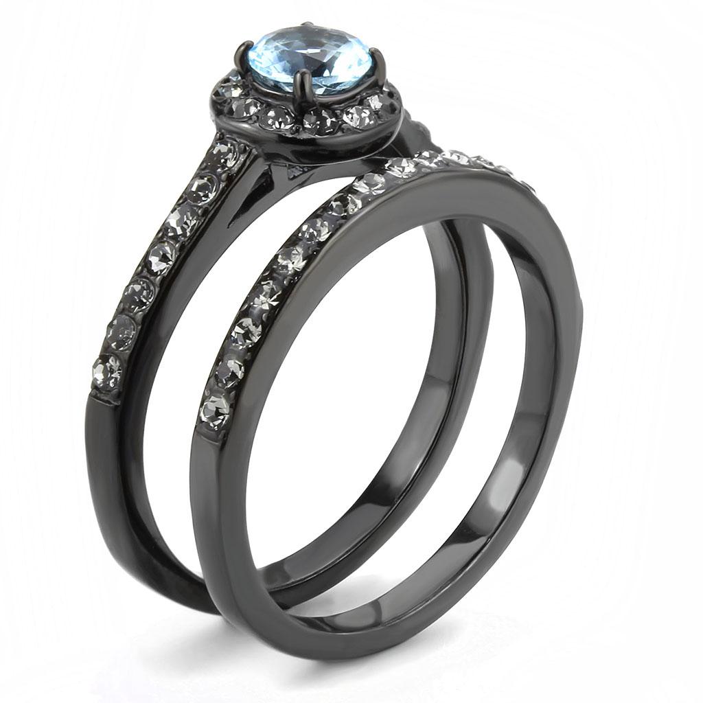TK3634 - IP Black(Ion Plating) Stainless Steel Ring with Synthetic Synthetic Glass in Sea Blue-3