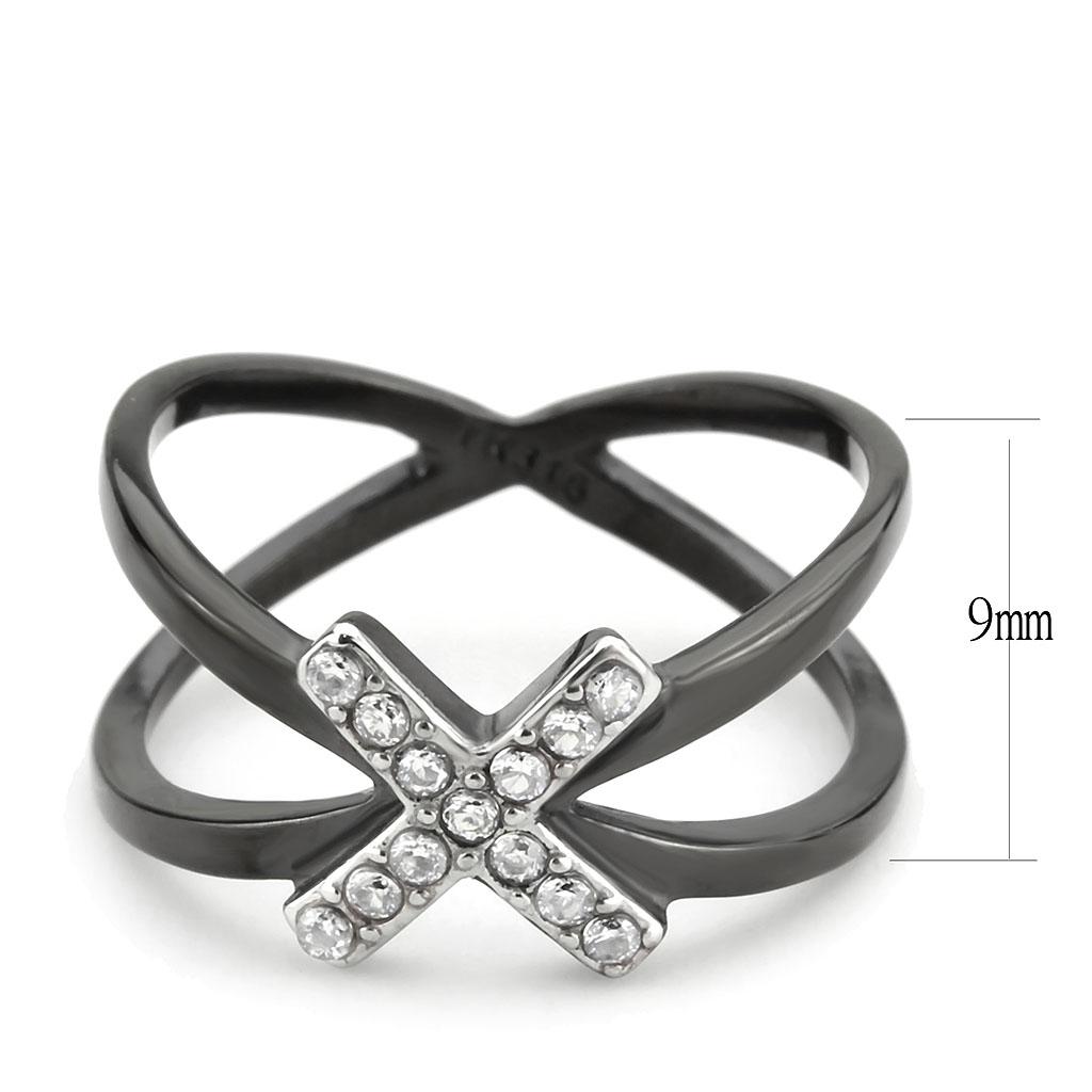 TK3635 - Two-Tone IP Black (Ion Plating) Stainless Steel Ring with AAA Grade CZ  in Clear-1