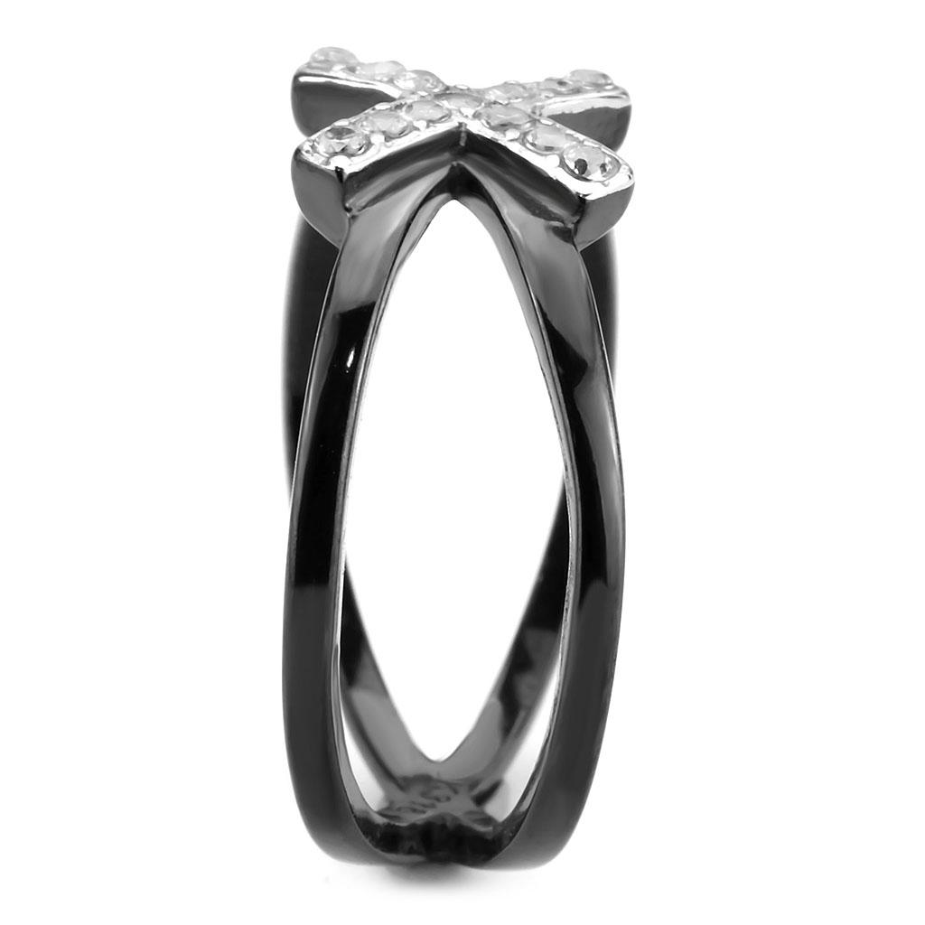 TK3635 - Two-Tone IP Black (Ion Plating) Stainless Steel Ring with AAA Grade CZ  in Clear-3