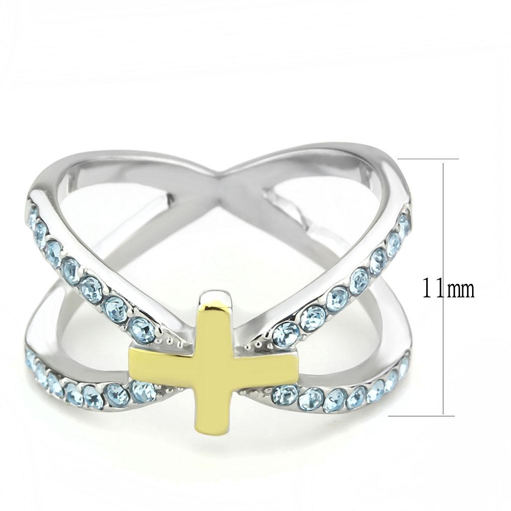 TK3636 - Two-Tone IP Gold (Ion Plating) Stainless Steel Ring with Top Grade Crystal  in Sea Blue-1