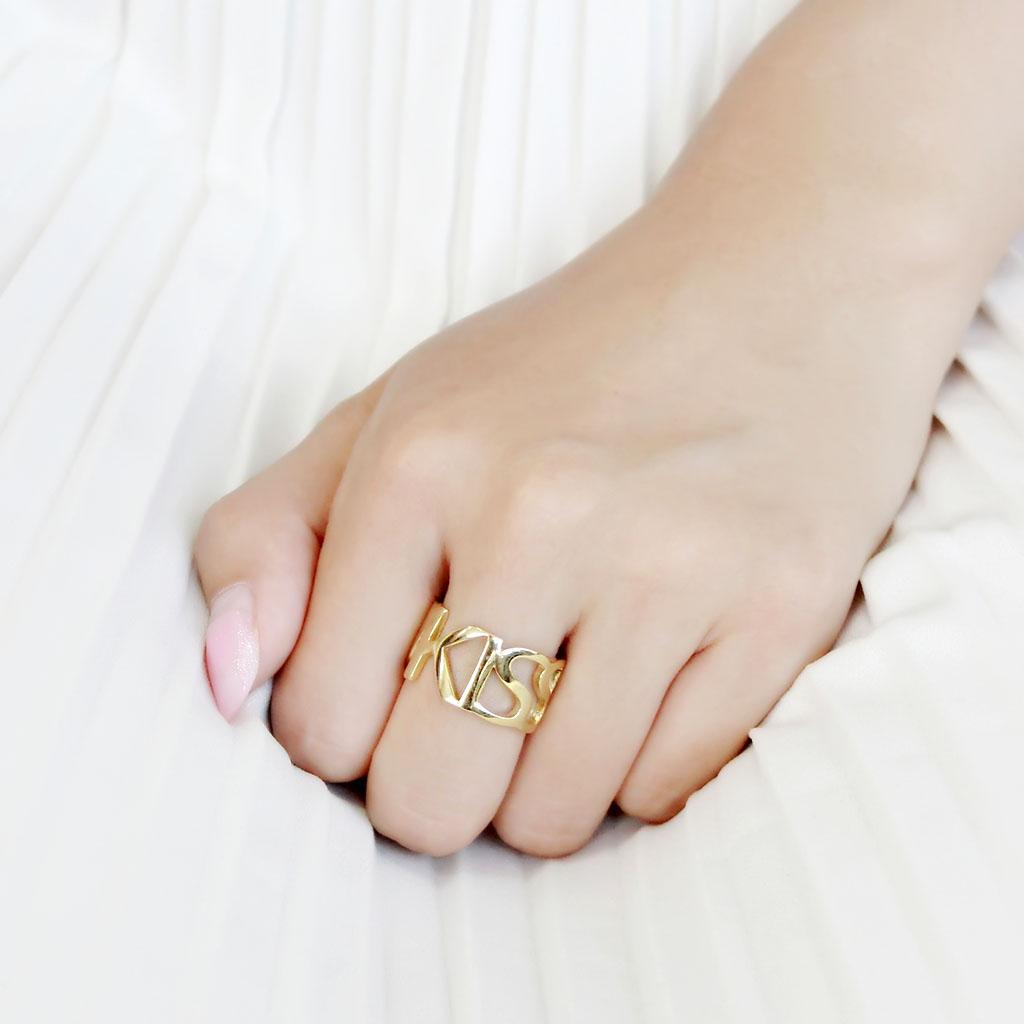 TK3640 - IP Gold(Ion Plating) Stainless Steel Ring with No Stone-4
