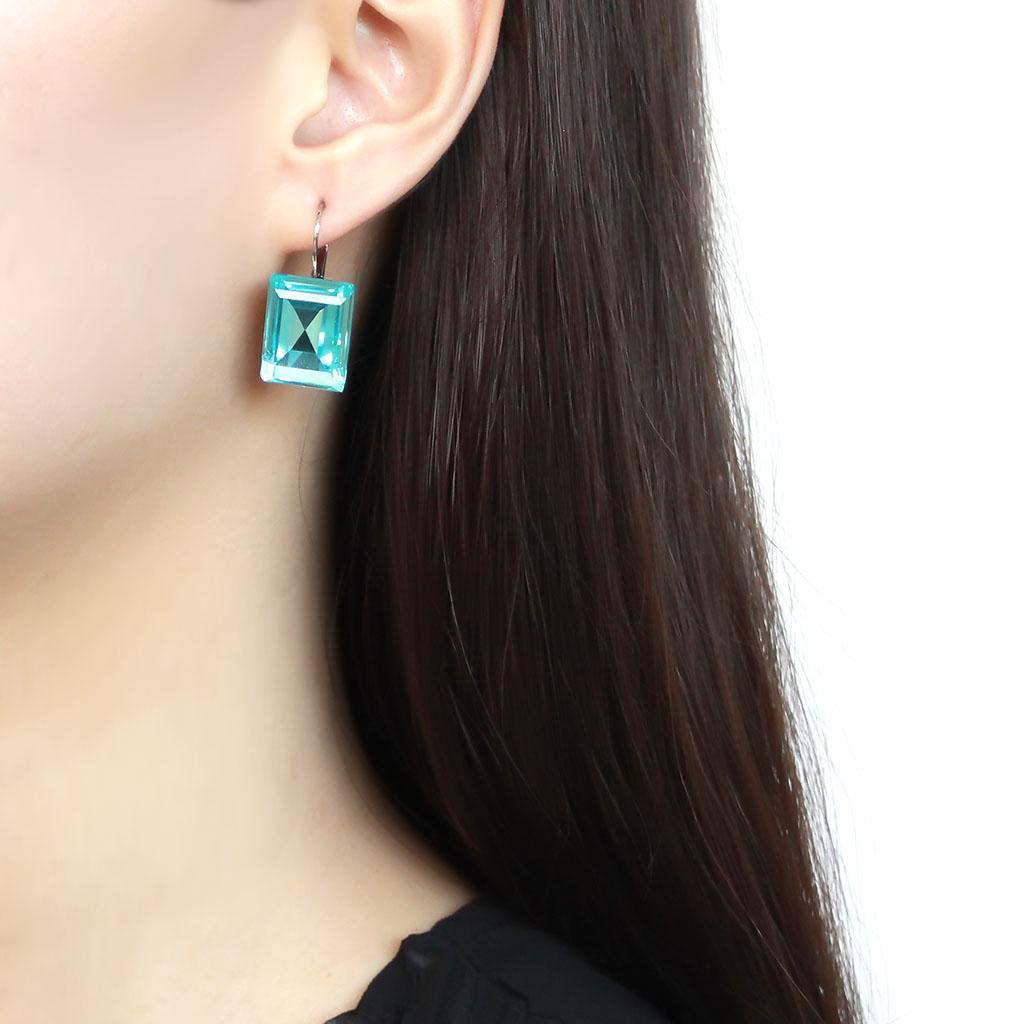TK3649 - High polished (no plating) Stainless Steel Earrings with Top Grade Crystal  in Sea Blue-2