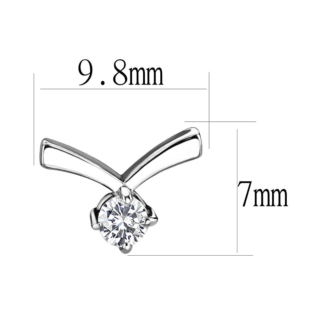 TK3657 - High polished (no plating) Stainless Steel Earrings with AAA Grade CZ  in Clear-1