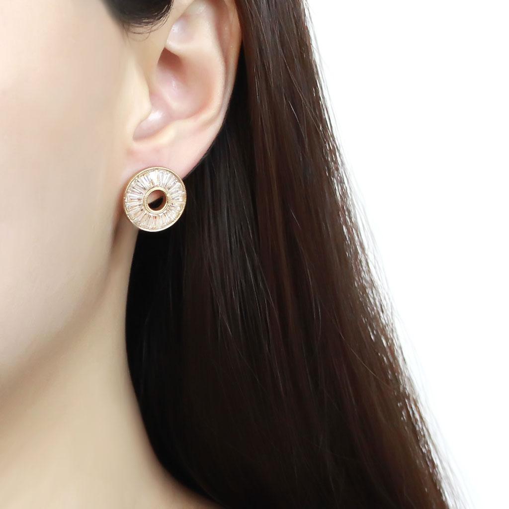 TK3662 - IP Gold(Ion Plating) Stainless Steel Earrings with AAA Grade CZ  in Clear-2
