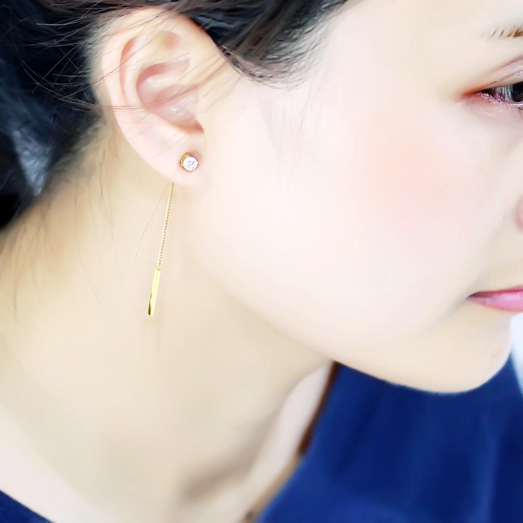 TK3681 - IP Gold(Ion Plating) Stainless Steel Earrings with AAA Grade CZ  in Clear-2