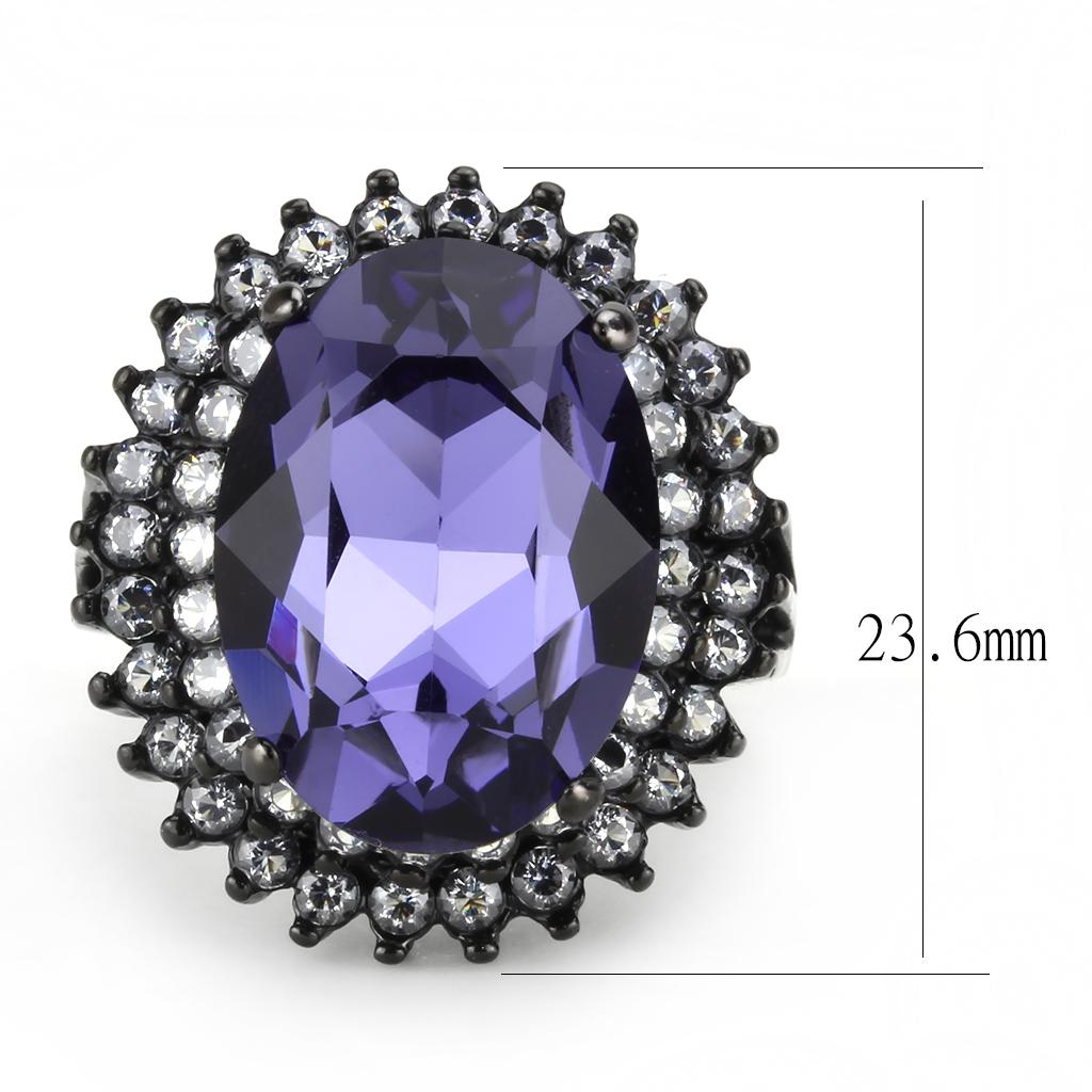 TK3687 - IP Black(Ion Plating) Stainless Steel Ring with Top Grade Crystal  in Tanzanite-1