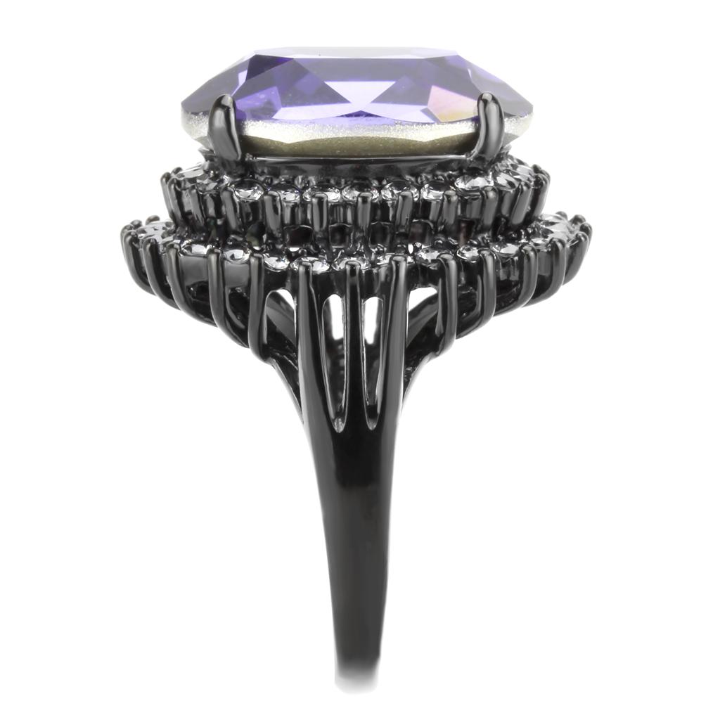 TK3687 - IP Black(Ion Plating) Stainless Steel Ring with Top Grade Crystal  in Tanzanite-3