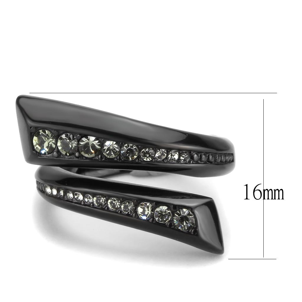 TK3692 - IP Black(Ion Plating) Stainless Steel Ring with Top Grade Crystal  in Black Diamond-1