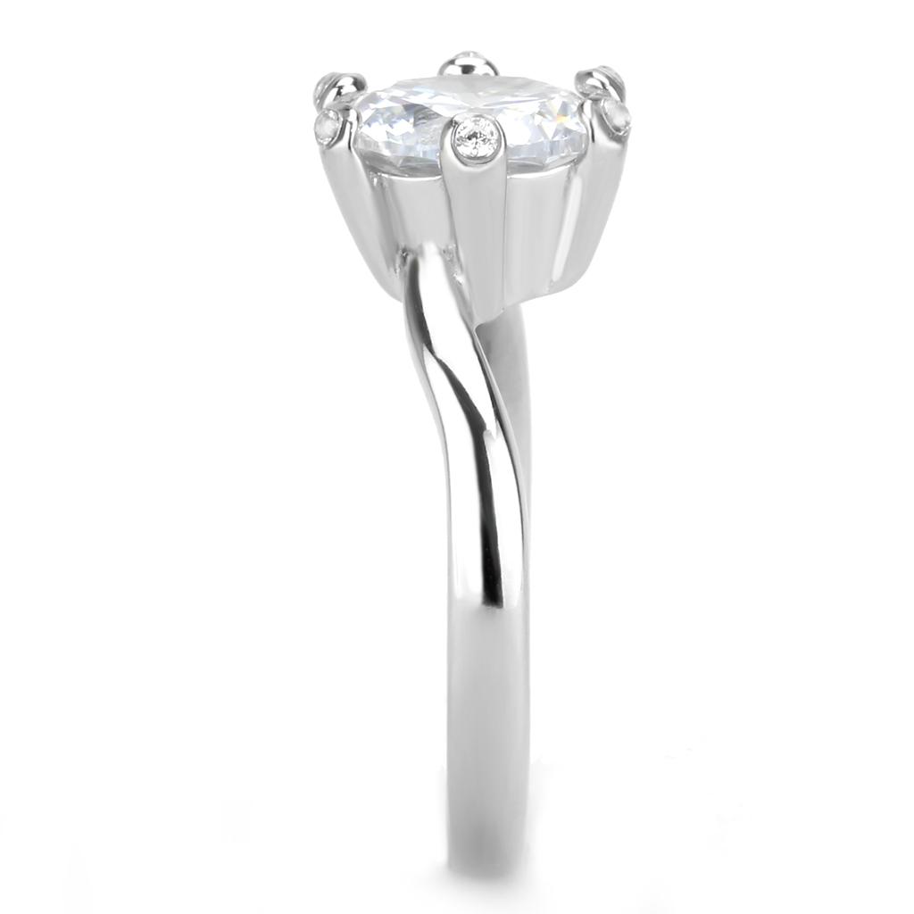 TK3700 - High polished (no plating) Stainless Steel Ring with AAA Grade CZ  in Clear-3