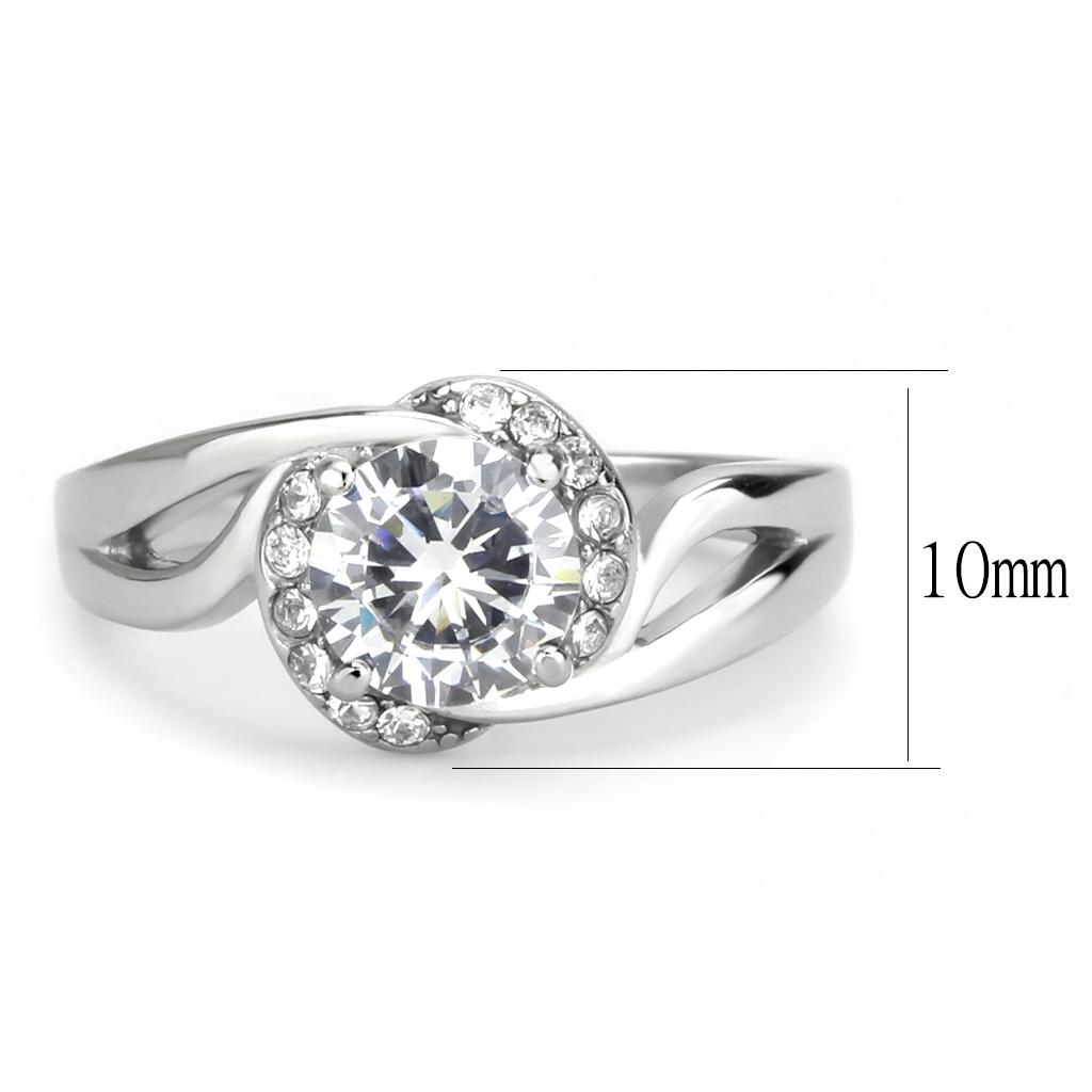 TK3701 - High polished (no plating) Stainless Steel Ring with AAA Grade CZ  in Clear-1