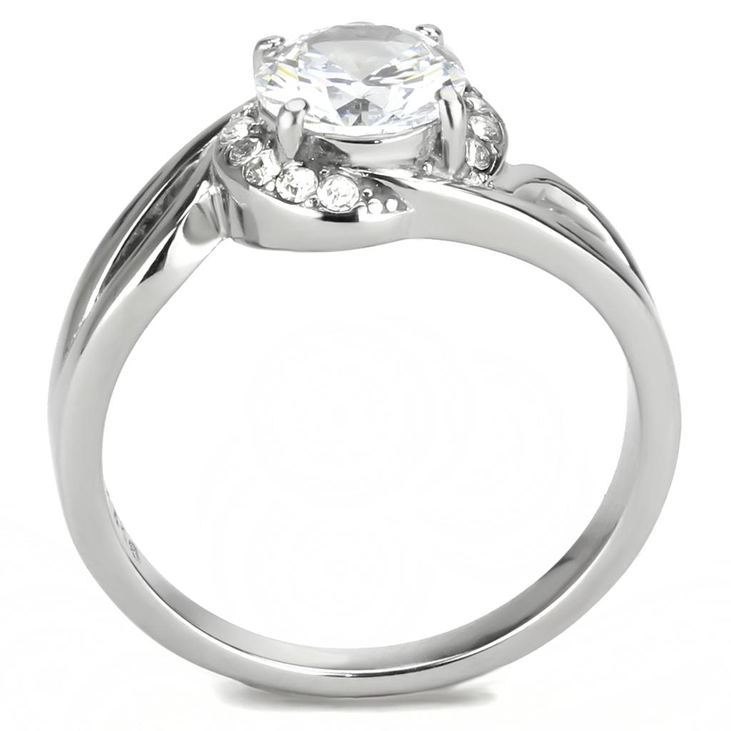 TK3701 - High polished (no plating) Stainless Steel Ring with AAA Grade CZ  in Clear-2