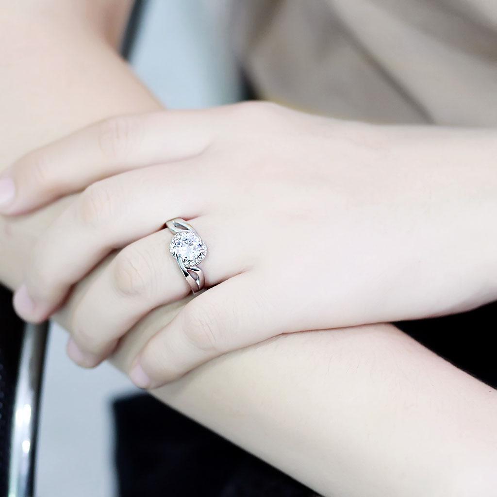 TK3701 - High polished (no plating) Stainless Steel Ring with AAA Grade CZ  in Clear-4