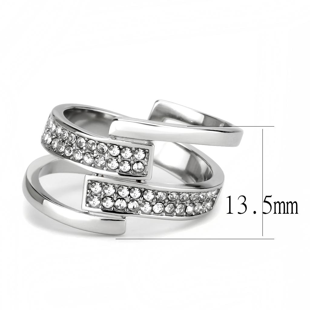 TK3702 - High polished (no plating) Stainless Steel Ring with Top Grade Crystal  in Clear-1