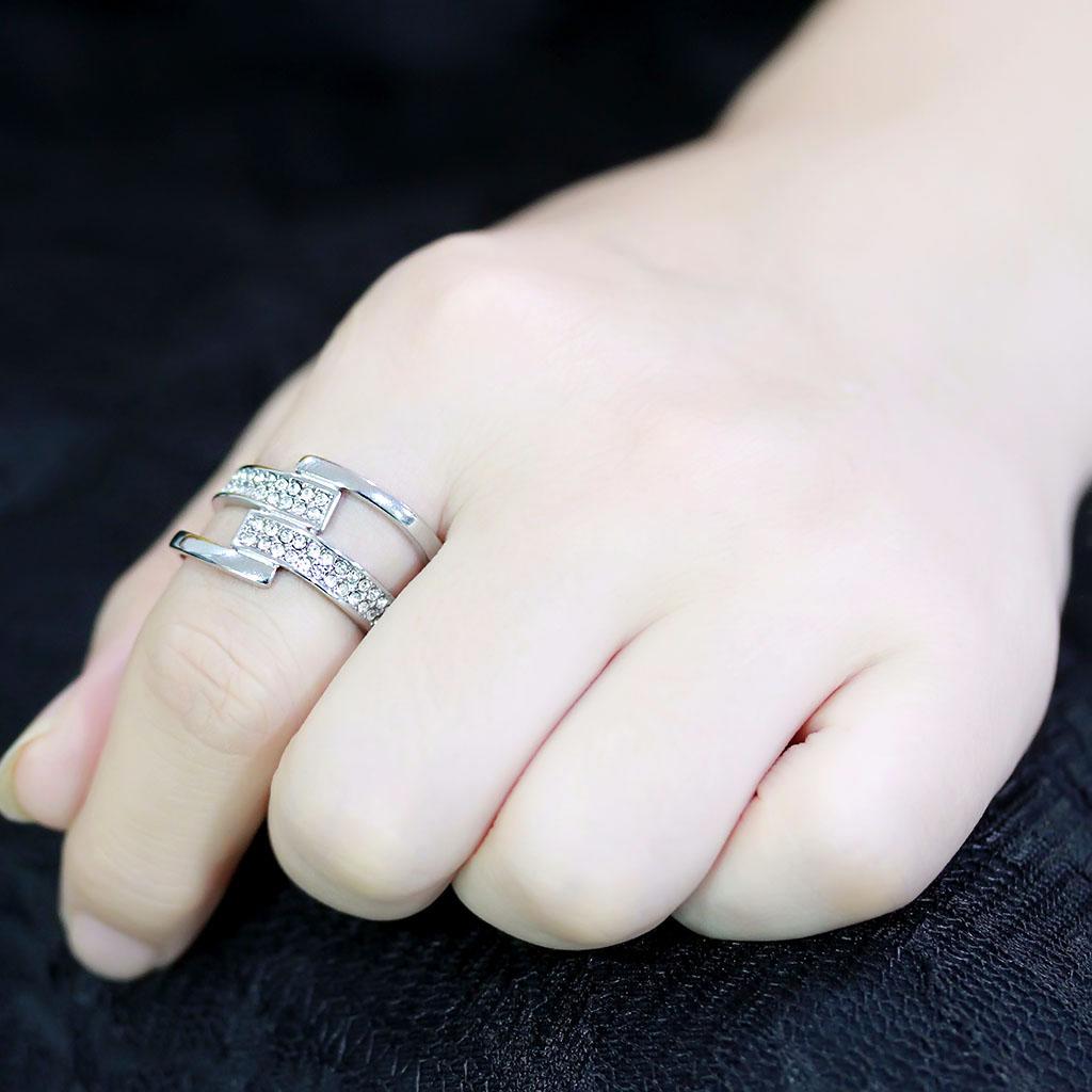 TK3702 - High polished (no plating) Stainless Steel Ring with Top Grade Crystal  in Clear-4