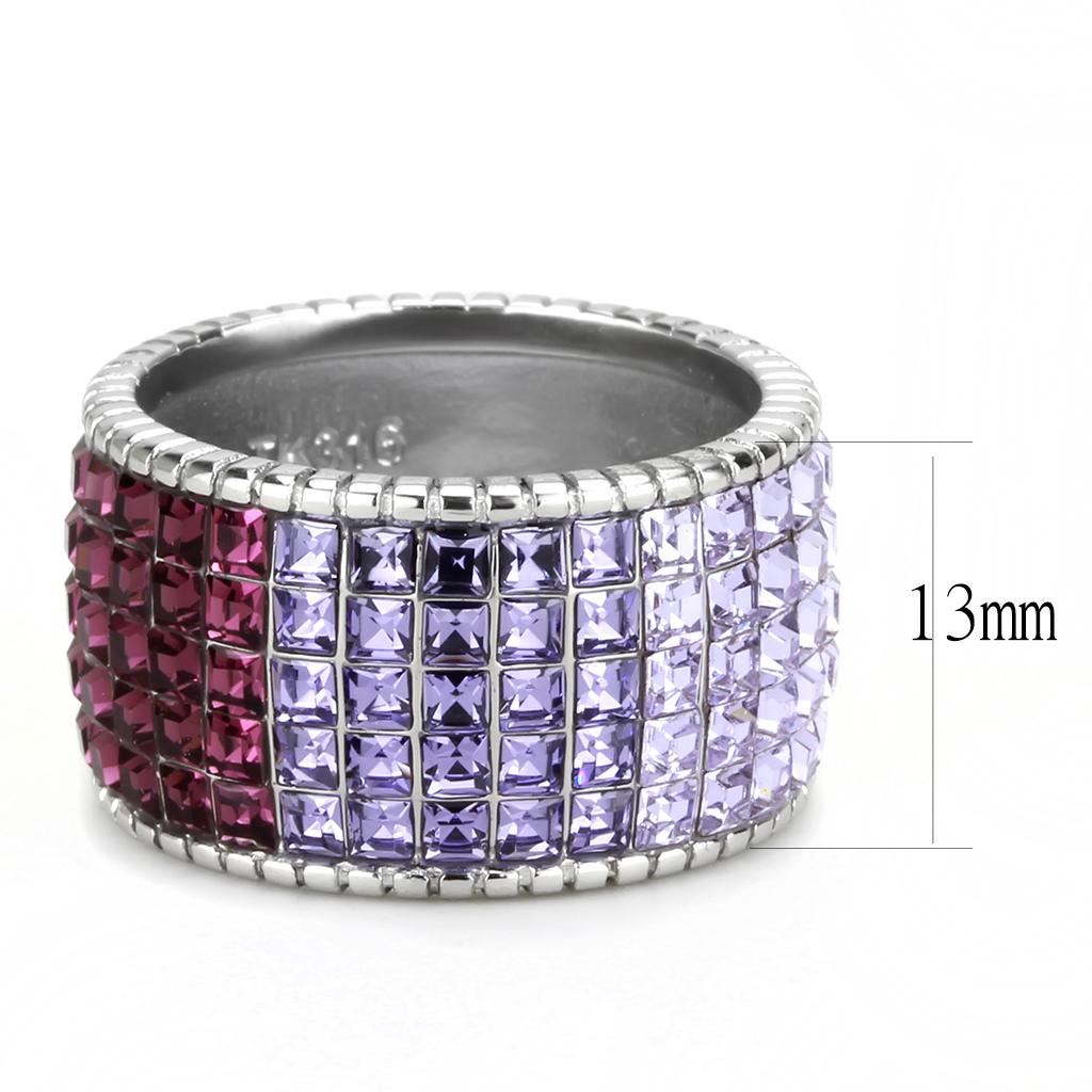TK3703 - High polished (no plating) Stainless Steel Ring with Top Grade Crystal  in Multi Color-1