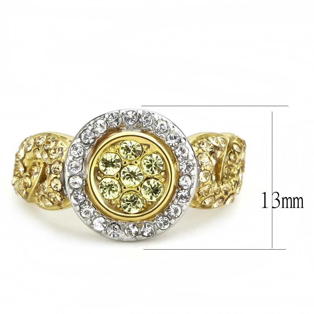 TK3704 - Two-Tone IP Gold (Ion Plating) Stainless Steel Ring with Top Grade Crystal  in Multi Color-1