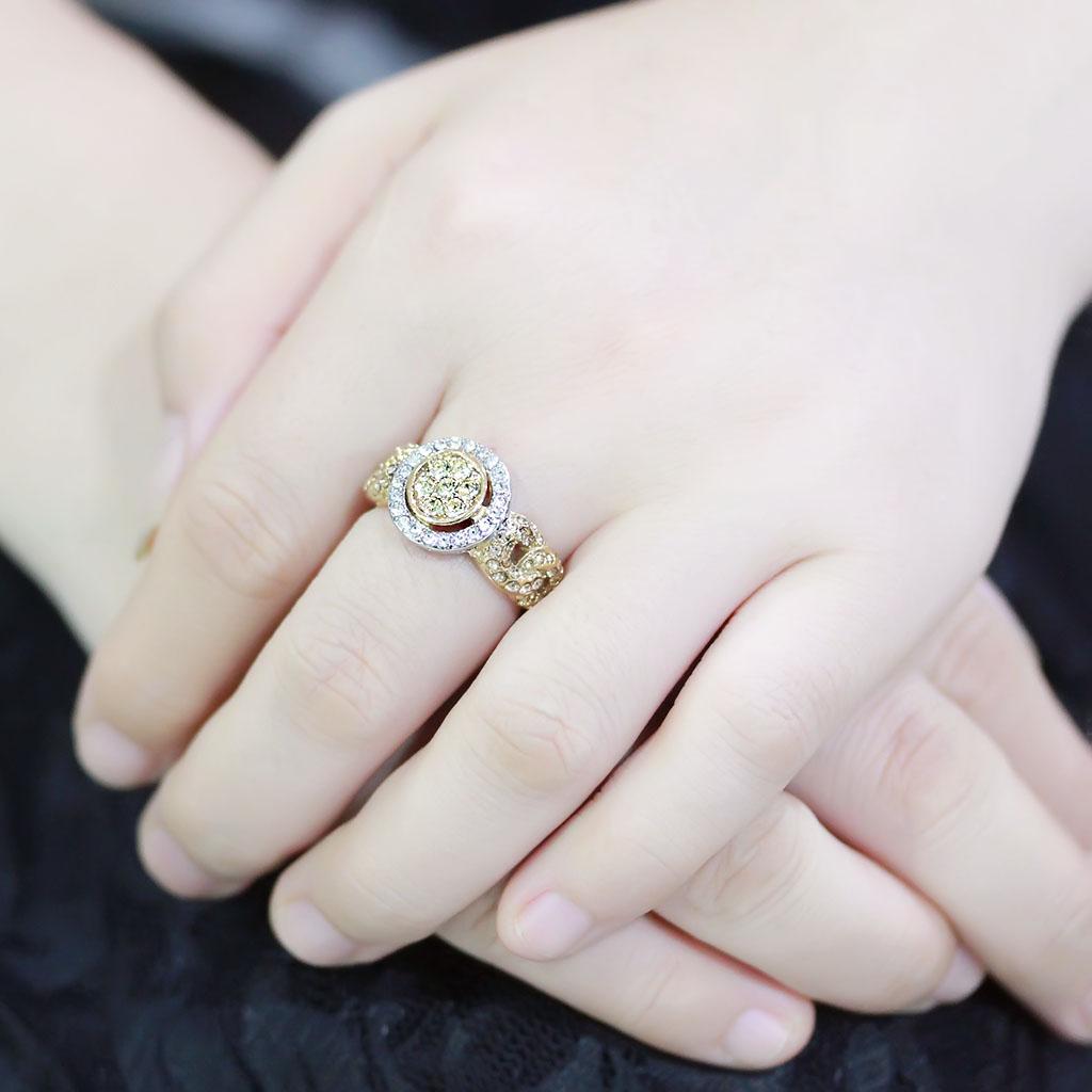 TK3704 - Two-Tone IP Gold (Ion Plating) Stainless Steel Ring with Top Grade Crystal  in Multi Color-4