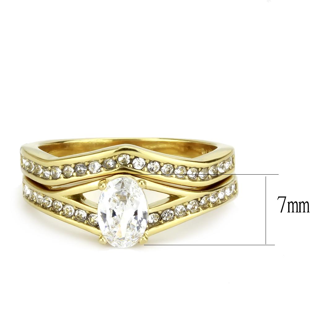 TK3706 - IP Gold(Ion Plating) Stainless Steel Ring with AAA Grade CZ  in Clear-1