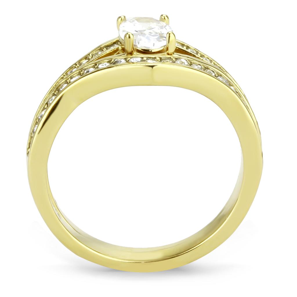 TK3706 - IP Gold(Ion Plating) Stainless Steel Ring with AAA Grade CZ  in Clear-2