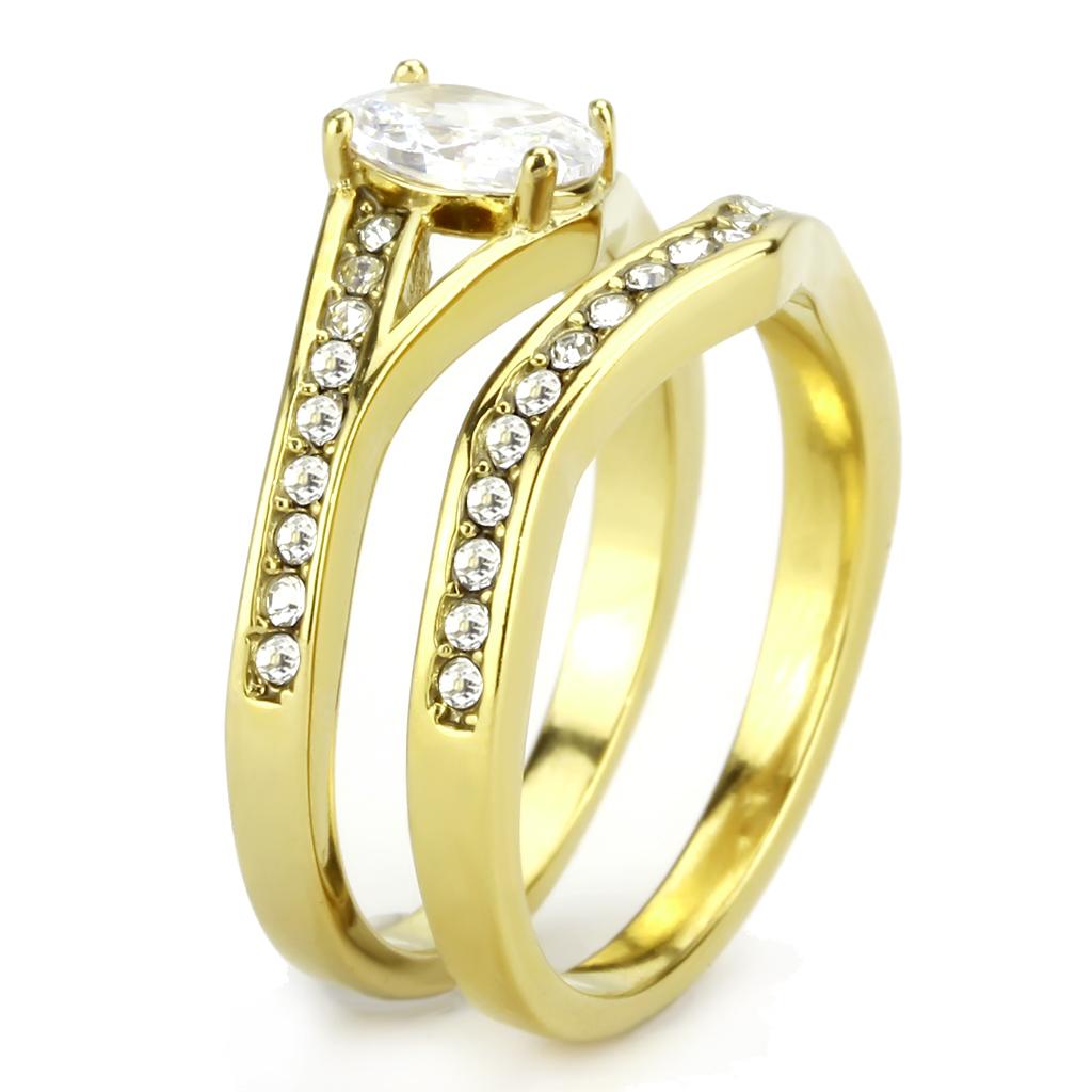TK3706 - IP Gold(Ion Plating) Stainless Steel Ring with AAA Grade CZ  in Clear-3