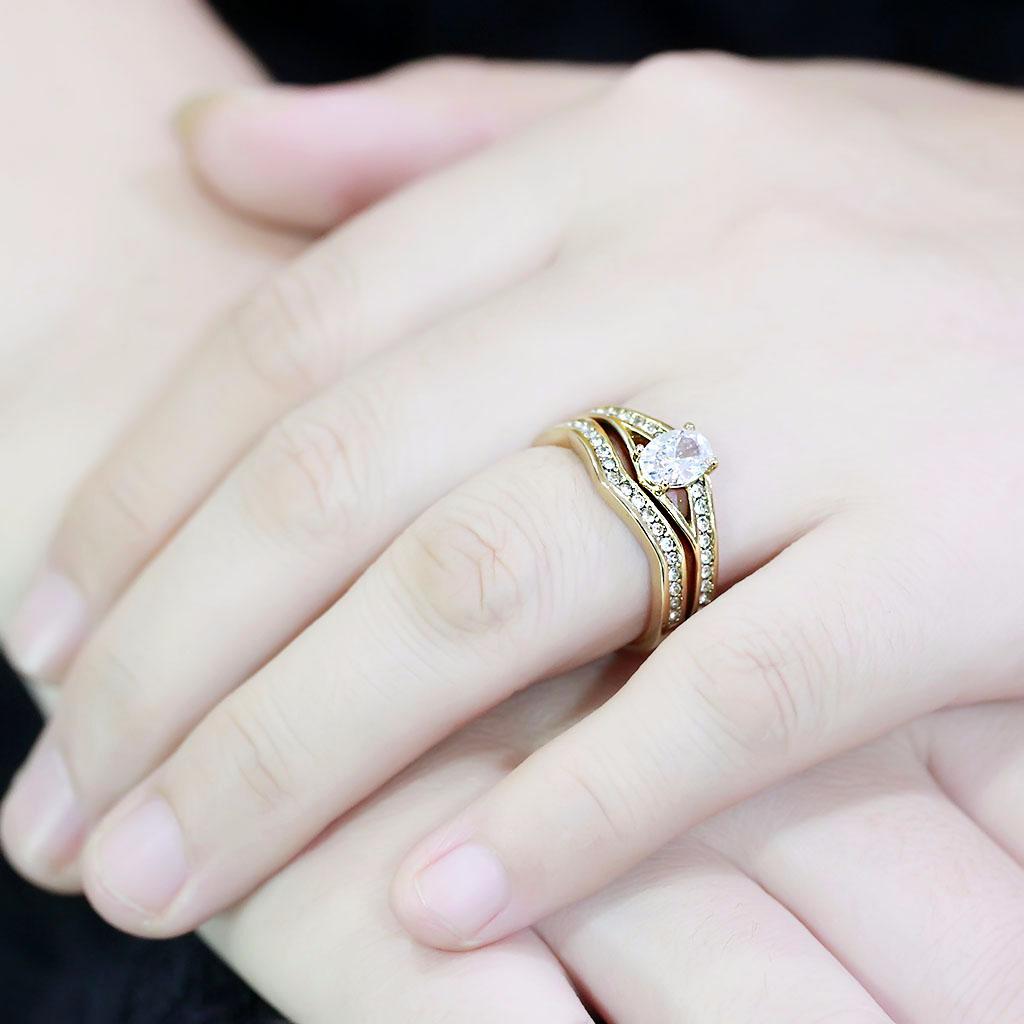 TK3706 - IP Gold(Ion Plating) Stainless Steel Ring with AAA Grade CZ  in Clear-4
