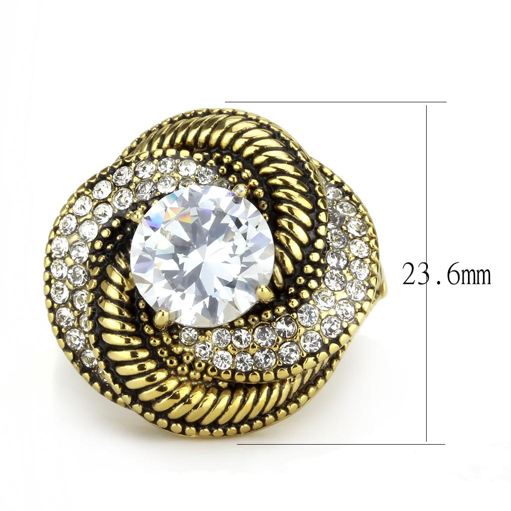 TK3714 - IP Gold(Ion Plating) Stainless Steel Ring with AAA Grade CZ  in Clear-1